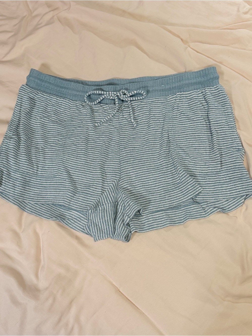 Light Blue Striped Casual Lounge Shorts with Pockets